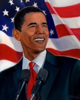 This print portrays a smiling President Barack Obama