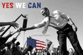 This is a print of President Barack Obama greeting the crowd on the campaign trail